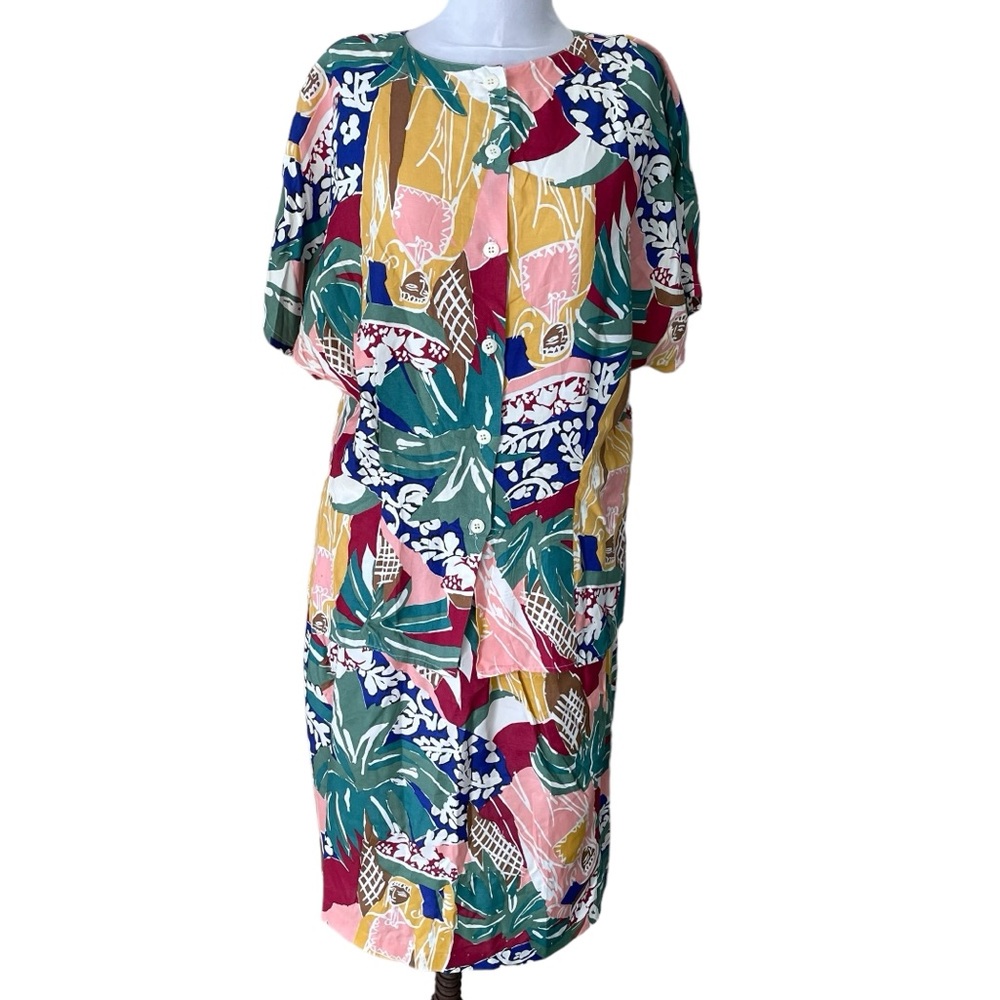 Vtg Tropical Carol Anderson Collection Womens L Matching Blouse & Skirt Set of 2
